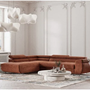 Hoekbank 4-zits met hoek links – van chenille stof – koper – CONCORD