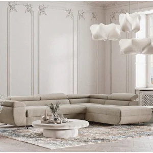 Hoekbank 4-zits met hoek rechts – van chenille stof – beige – CONCORD Hoekbank 4-zits met hoek rechts – van chenille stof – beige – CONCORD