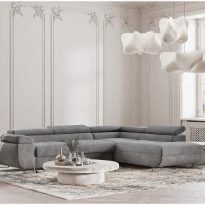 Hoekbank 4-zits met hoek rechts – van chenille stof – grijs – CONCORD Hoekbank 4-zits met hoek rechts – van chenille stof – grijs – CONCORD