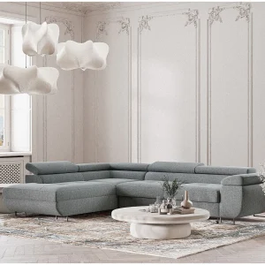Hoekbank 4-zits met hoek links – van geweven stof – blauw grijs – CONCORD Hoekbank 4-zits met hoek links – van geweven stof – blauw grijs – CONCORD