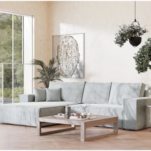 Hoekbank 5-zits met hoek links – van chenille stof – grijs – MAZE