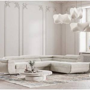Hoekbank 4-zits met hoek rechts – van chenille stof – beige grijs – CONCORD Hoekbank 4-zits met hoek rechts – van chenille stof – beige grijs – CONCORD