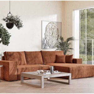 Hoekbank 5-zits met hoek rechts – van chenille stof – koper – MAZE Hoekbank 5-zits met hoek rechts – van chenille stof – koper – MAZE