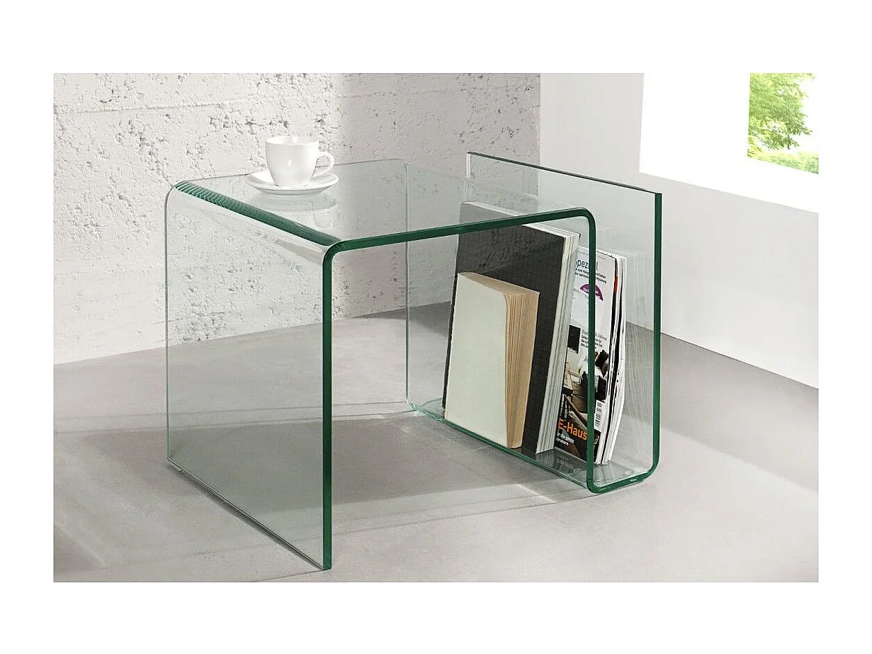 Glazen salontafel HOLOW van gehard glas – Asymmetrisch ontwerp doorzichtige salontafel