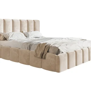 Gestoffeerd bed 160×200 Palermo met lattenbodem – opbergruimte, fluwelen Beige (Amor Velvet 4304)