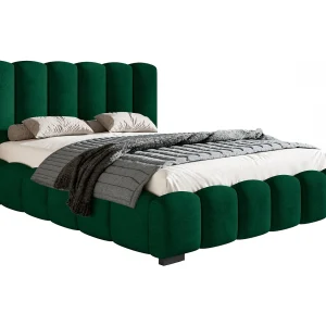 Gestoffeerd bed 140×200 cm met opbergruimte Pearl – metalen lattenbodem, fluwelen Groen (Amor Velvet 4311)