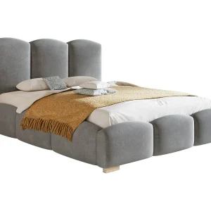 Gestoffeerd bed met opbergruimte 160×200 Roma – tweepersoonsbed, metalen lattenbodem, fluwelen Lichtgrijs (Jasmine 90)