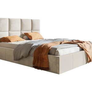 Gestoffeerd bed 160 x 200 Fado – tweepersoonsbed met opbergruimte, metalen lattenbodem – fluweel Beige (Jasmine 21)