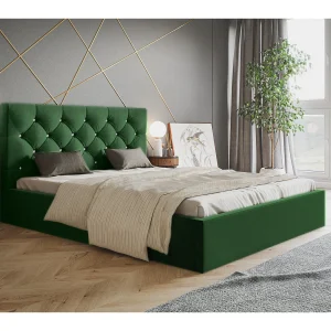 Gestoffeerd bed 160×200 Molly met opbergruimte – metalen lattenbodem, fluwelen Groen (Amor Velvet 4311)