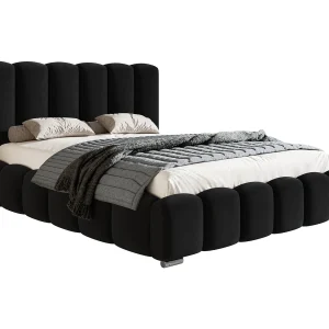 Gestoffeerd bed 140×200 cm met opbergruimte Pearl – metalen lattenbodem, fluwelen Zwart (Amor Velvet 4322)