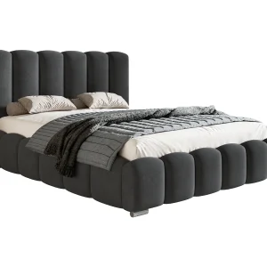 Gestoffeerd bed 160×200 cm met opbergruimte Pearl – metalen lattenbodem, fluwelen Donkergrijs (Amor Velvet 4321)