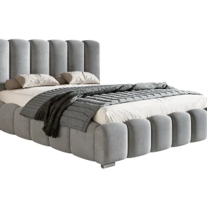 Gestoffeerd bed 140×200 cm met opbergruimte Pearl – metalen lattenbodem, fluwelen Grijs (Amor Velvet 4318)