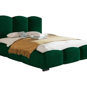 Gestoffeerd bed met opbergruimte 140×200 Roma – tweepersoonsbed, metalen lattenbodem, fluwelen Groen (Kronos 19)