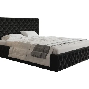 Gestoffeerd bed 160×200 Furis met metalen lattenbodem – Tweepersoonsbed 160×200 cm – fluwelen Zwart (Amor Velvet 4322)