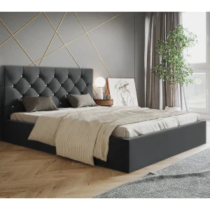 Gestoffeerd bed 160×200 Molly met opbergruimte – metalen lattenbodem, fluwelen Donkergrijs (Amor Velvet 4321)