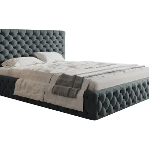Gestoffeerd bed 160×200 Furis met metalen lattenbodem – Tweepersoonsbed 160×200 cm – fluwelen Donkergrijs (Jasmine 96)
