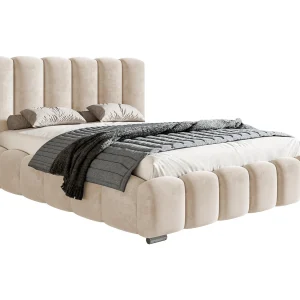 Gestoffeerd bed 140×200 cm met opbergruimte Pearl – metalen lattenbodem, fluwelen Beige (Amor Velvet 4304)