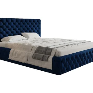 Gestoffeerd bed 140×200 Furis met metalen lattenbodem – Tweepersoonsbed 140×200 cm – fluwelen Blauw (Kronos 09) Gestoffeerd bed 140×200 Furis met metalen lattenbodem – Tweepersoonsbed 140×200 cm – fluwelen Blauw (Kronos 09)