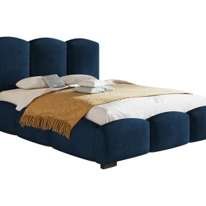 Gestoffeerd bed met opbergruimte 160×200 Roma – tweepersoonsbed, metalen lattenbodem, fluwelen Blauw (Kronos 09)