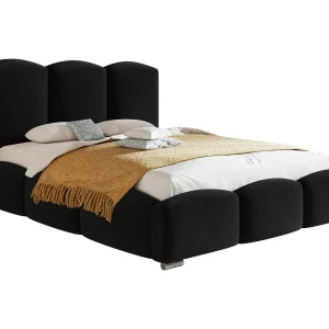 Gestoffeerd bed met opbergruimte 180×200 Roma – tweepersoonsbed, metalen lattenbodem, fluwelen Zwart (Amor Velvet 4322)