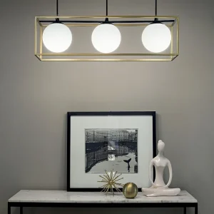 Hedendaagse Lingotto hanglamp van metaal en messing met 3 E14-lampen Hedendaagse Lingotto hanglamp van metaal en messing met 3 E14-lampen