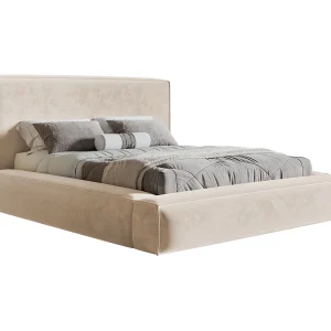 Gestoffeerd bed 160×200 Karano – fluweel, bed met opbergruimte, lattenbodem, Beige (Amor Velvet 4304)