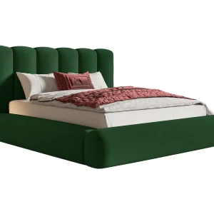 Gestoffeerd bed 160×200 Lumaro met opbergruimte – lattenbodem, Groen (Amor Velvet 4311)