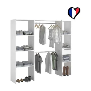 Grote Witte Kledingkast Grand Dressing Blanc met 6 Planken, 1 Lade, 2 Kledingstangen 198x40x180 ELYSEE Grote Witte Kledingkast Grand Dressing Blanc met 6 Planken, 1 Lade, 2 Kledingstangen 198x40x180 ELYSEE
