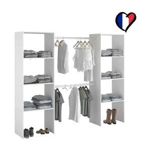 Grote Kledingkast Grand Dressing Blanc 220x40x180 met 6 Planken en 2 Kledingstangen – Franse Fabricage Grote Kledingkast Grand Dressing Blanc 220x40x180 met 6 Planken en 2 Kledingstangen – Franse Fabricage