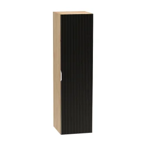 Hangende badkamerkolom WENA, gecanneleerde fronten, Willy, 120x33x33 cm, Zwart/Walnoot