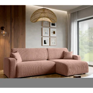 Hoekbank slaapbank Piano XL met slaapfunctie, universele opbergruimte, in poeder roze ribfluweel – van de fabrikant VINOTTI