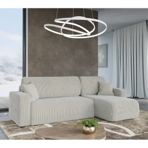 Hoekbank bedbank van beige ribfluweel PIANO L met opbergruimte en snel uitklapsysteem Hoekbank bedbank van beige ribfluweel PIANO L met opbergruimte en snel uitklapsysteem