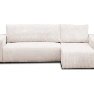 Hoekbank Luna L, hoekbank in L-vorm met slaapfunctie en bedbak, kleur: beige, corduroy, universele ottomane