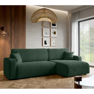 Hoekbank slaapbank Piano XL met slaapfunctie, universele opbergruimte, in fles groen ribfluweel – van de fabrikant VINOTTI Hoekbank slaapbank Piano XL met slaapfunctie, universele opbergruimte, in fles groen ribfluweel – van de fabrikant VINOTTI