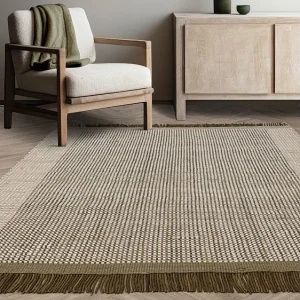 Handgeweven tapijt, 100% wol – 160x230cm – groen, crème, wit – Avalon