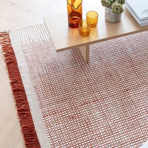 Handgeweven tapijt, 100% wol – 200x290cm – oranje, crème, wit – Avalon