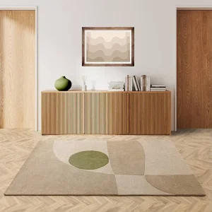 Handgeweven mid-century stijl tapijt van 100% wol – 120x170cm – crème, beige, groen – Reef Horizon Handgeweven mid-century stijl tapijt van 100% wol – 120x170cm – crème, beige, groen – Reef Horizon