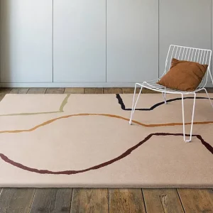Handgeweven mid-century stijl tapijt van 100% wol – 120x170cm – crème, groen, oker, bordeaux, zwart – Reef Linear Handgeweven mid-century stijl tapijt van 100% wol – 120x170cm – crème, groen, oker, bordeaux, zwart – Reef Linear