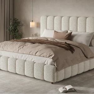 Gestoffeerd opbergbed 160x200cm – met lattenbodem – Bouclé stof – Wit (zonder matras) Gestoffeerd opbergbed 160x200cm – met lattenbodem – Bouclé stof – Wit (zonder matras)