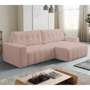 Hoekbank met Slaapfunctie Palermo – Stof Beige Bravo 28 – Opbergruimte