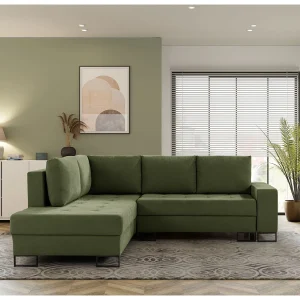 Hoekbank met Slaapfunctie Links Trevi – Chenille Groen Wind 34 – Metalen Poten Hoekbank met Slaapfunctie Links Trevi – Chenille Groen Wind 34 – Metalen Poten