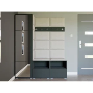 Halcombinatie Nela II met spiegel – 150 cm – Grafiet – Trinity 01 – Crème Halcombinatie Nela II met spiegel – 150 cm – Grafiet – Trinity 01 – Crème