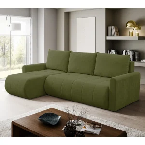 Hoekbank met Slaapfunctie Primo – Chenille Groen Wind 34 – Opbergruimte