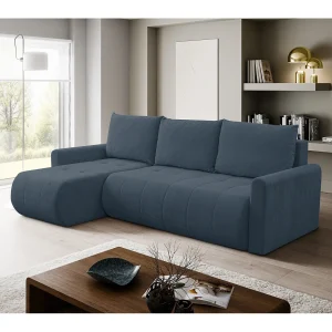 Hoekbank met Slaapfunctie Primo – Chenille Donkerblauw Wind 77 – Opbergruimte