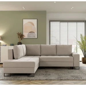 Hoekbank met Slaapfunctie Links Trevi – Chenille Beige Wind 05 – Metalen Poten Hoekbank met Slaapfunctie Links Trevi – Chenille Beige Wind 05 – Metalen Poten