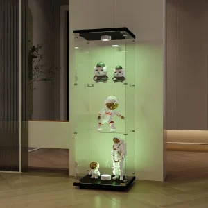 Glasvitrinekast met Verlichting, 3 Planken, Gehard Glas, 1 Deur, voor Poppenverzameling Boeken