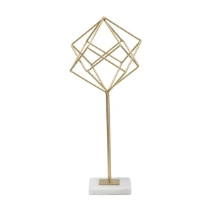 Gouden metalen sculptuur met witte marmeren voet 16x18x41,5 cm Gouden metalen sculptuur met witte marmeren voet 16x18x41,5 cm
