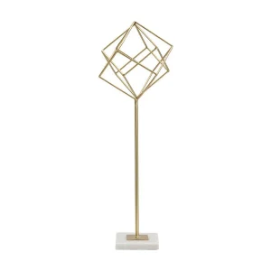 Gouden metalen sculptuur met witte marmeren voet 16x18x52,5 cm Gouden metalen sculptuur met witte marmeren voet 16x18x52,5 cm