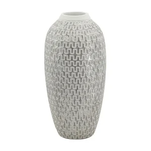 Grijze harsvaas met geometrische decoraties Ø 21×43 cm Grijze harsvaas met geometrische decoraties Ø 21×43 cm