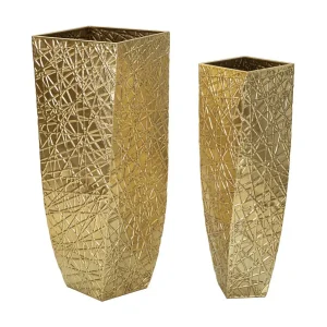 Gouden metalen bloempot 34x34x90-25x25x78 cm. Gouden metalen bloempot 34x34x90-25x25x78 cm.
